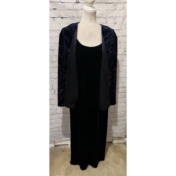 R&M Richards Plus Size Blue Velvet Sleeveless Dress with Glitter Jacket Size 20W - Picture 5 of 16